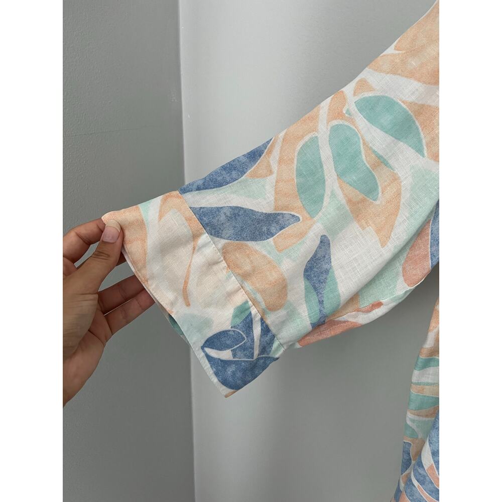 Chico's No Iron Linen Tropical Leaf Print Tunic Blouse 3/4 Sleeves 16/18 (3) - Picture 5 of 11